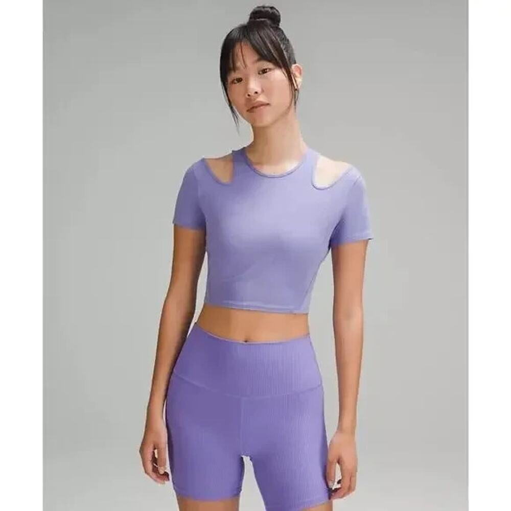NWT Lululemon Shoulder Cut-Out Yoga T-Shirt Size 12 Dark Lavender